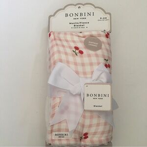 Baby Blanket Muslin Cotton Soft Fleece Lining Cherry Theme NEW | Bonbini